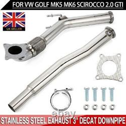 Stainless Exhaust 3 De Cat Decat Downpipe For Vw Golf Mk5 Mk6 Scirocco 2.0 Gti